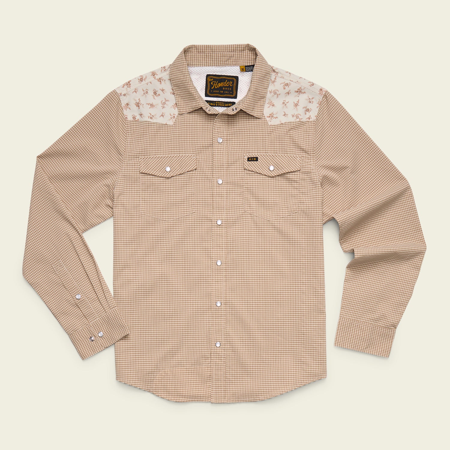 H Bar B Tech Longsleeve - Rancher Floral : Brown Rice - View 1