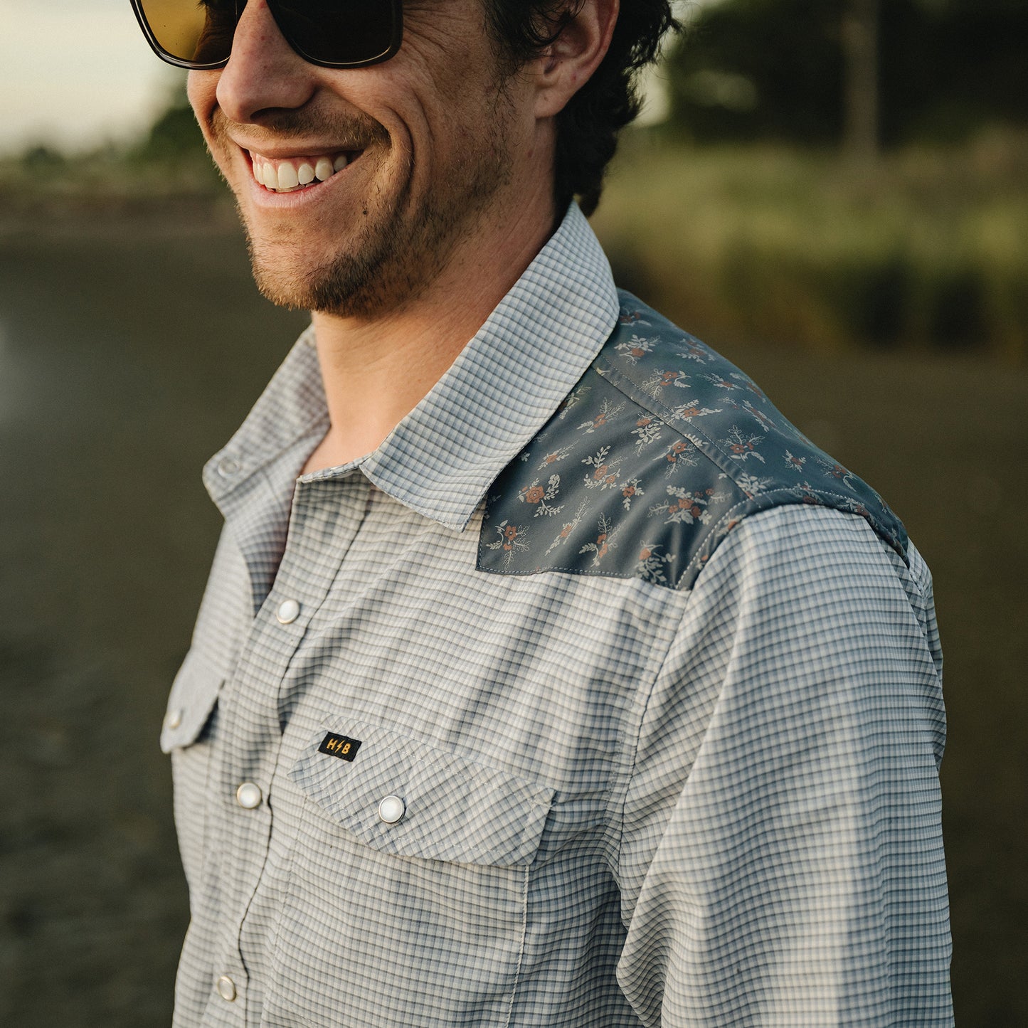 H Bar B Tech Longsleeve - Rancher Floral : Smoke Blue - View 2
