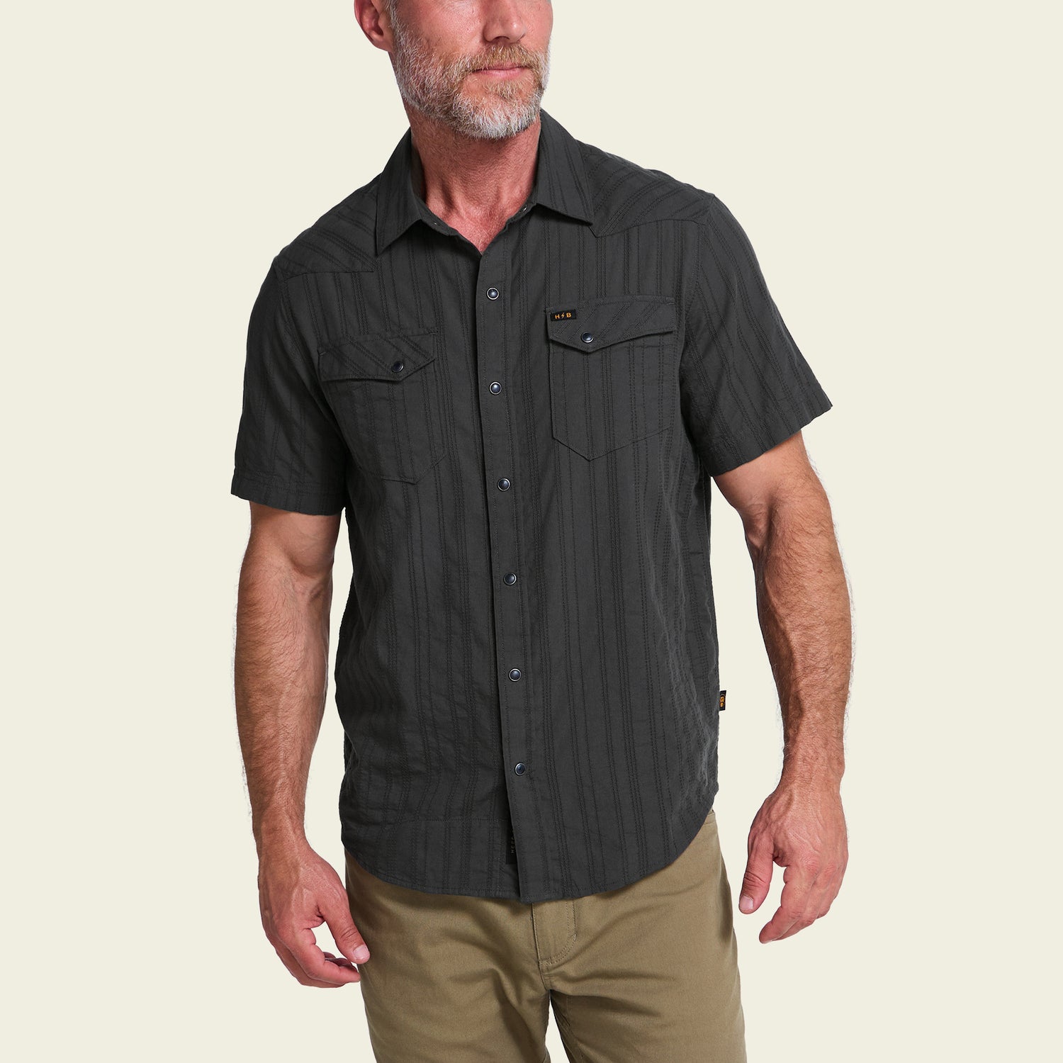 H Bar B Snapshirt - Eyelet Stripe : Antique Black - View 6
