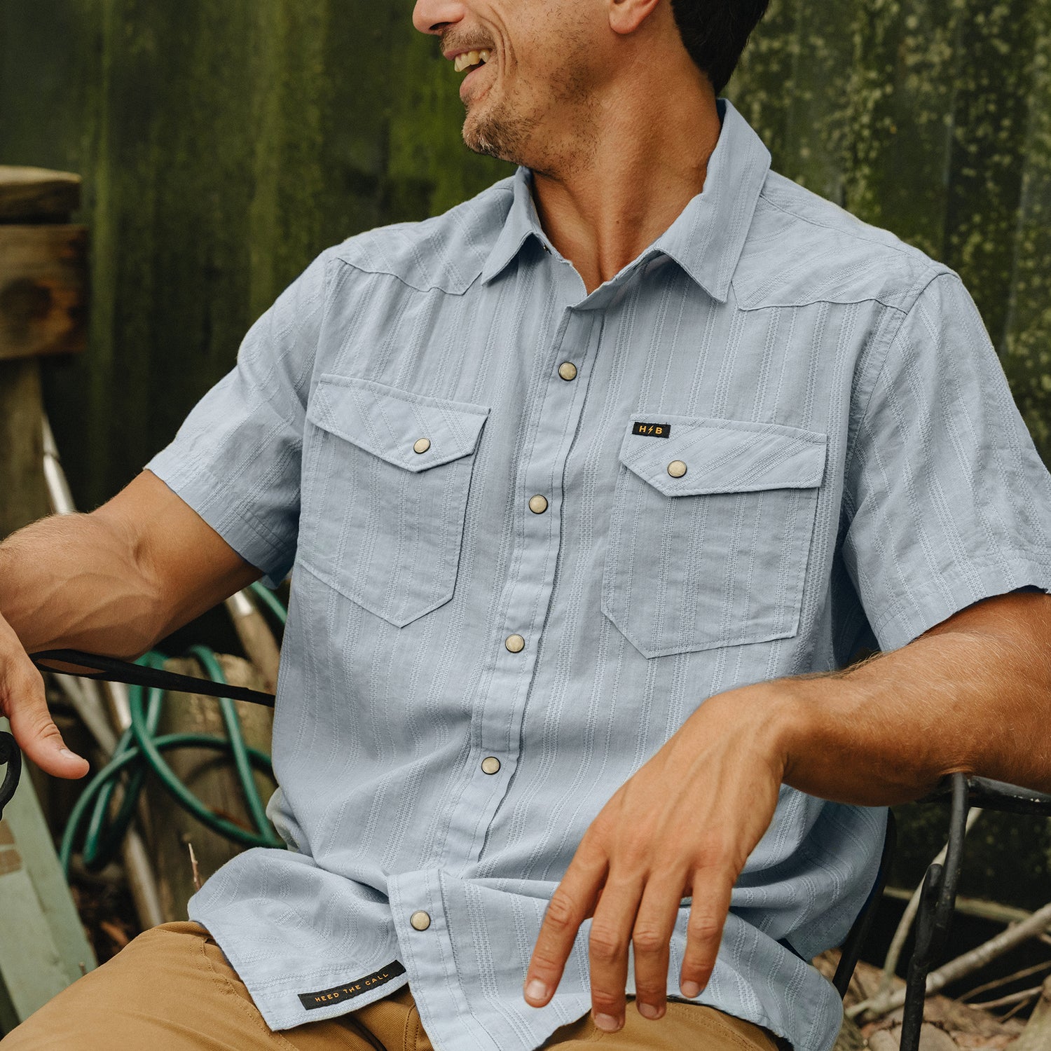 H Bar B Snapshirt - Eyelet Stripe : Sky Blue - View 2
