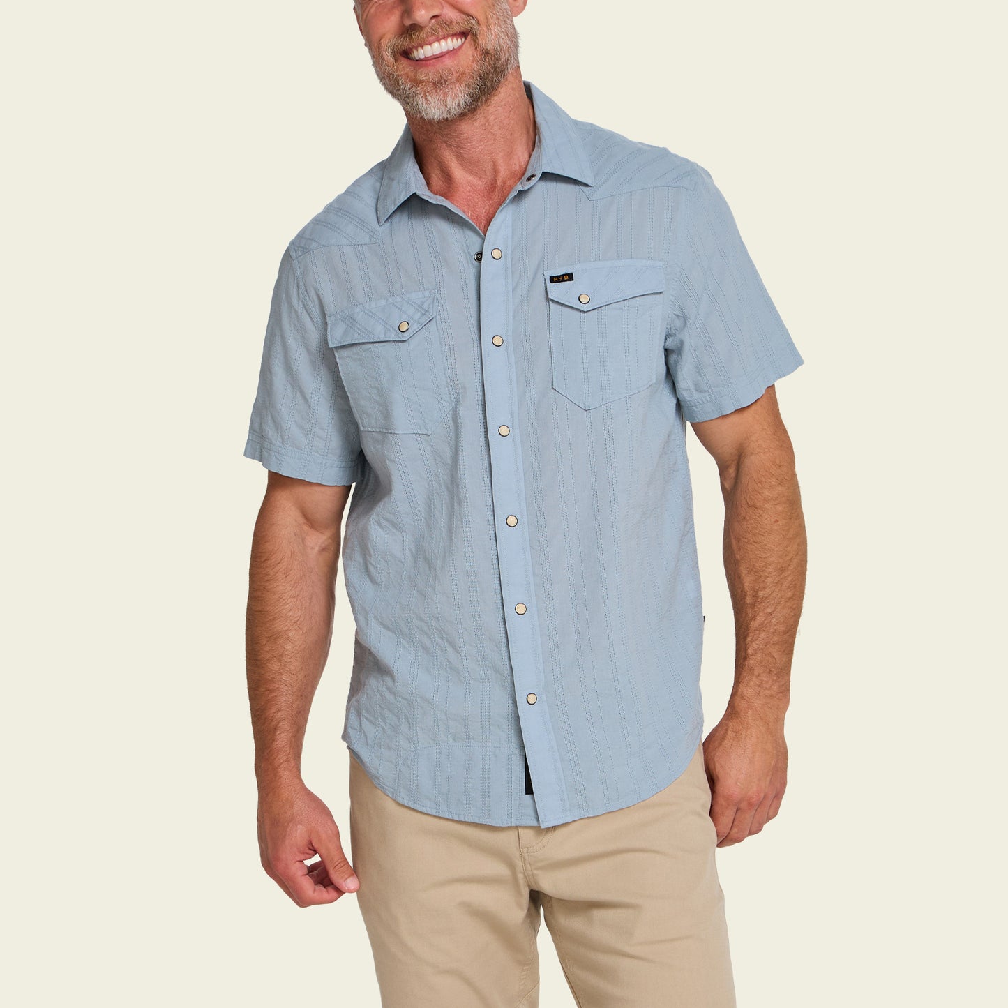 H Bar B Snapshirt - Eyelet Stripe : Sky Blue - View 4