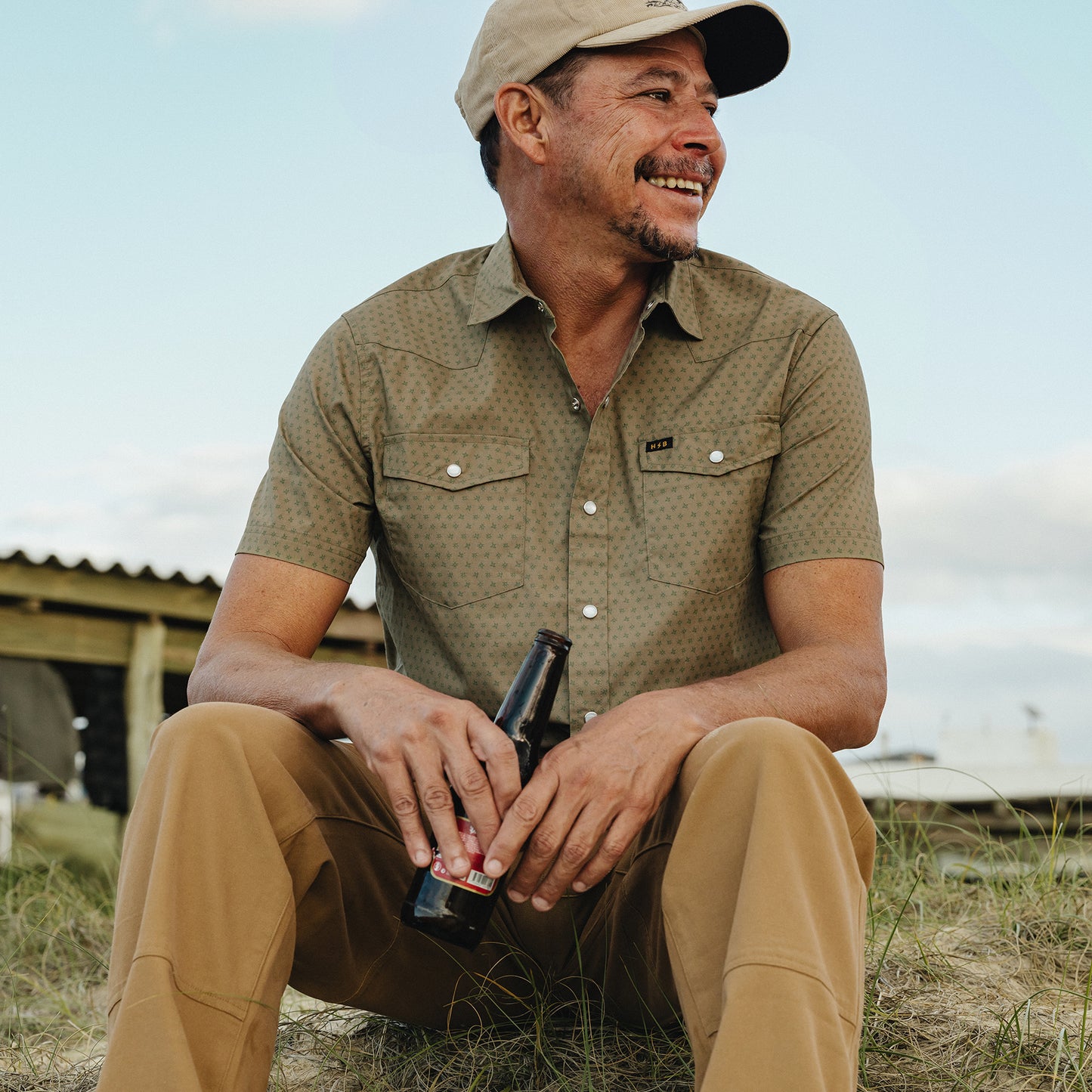 H Bar B Snapshirt - Lockhart Floral : Olive - View 2