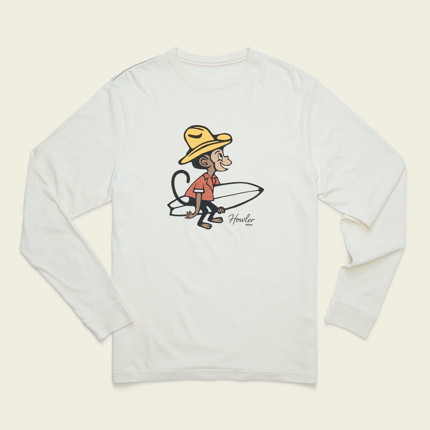 El Monito Surfs Cotton Longsleeve T-Shirt - Natural - View 1