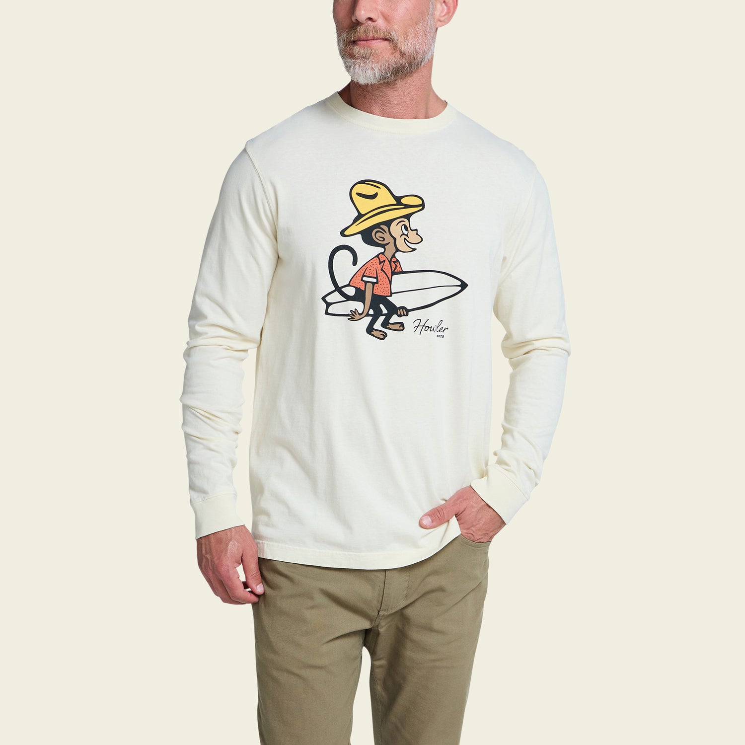 El Monito Surfs Cotton Longsleeve T-Shirt - Natural - View 3