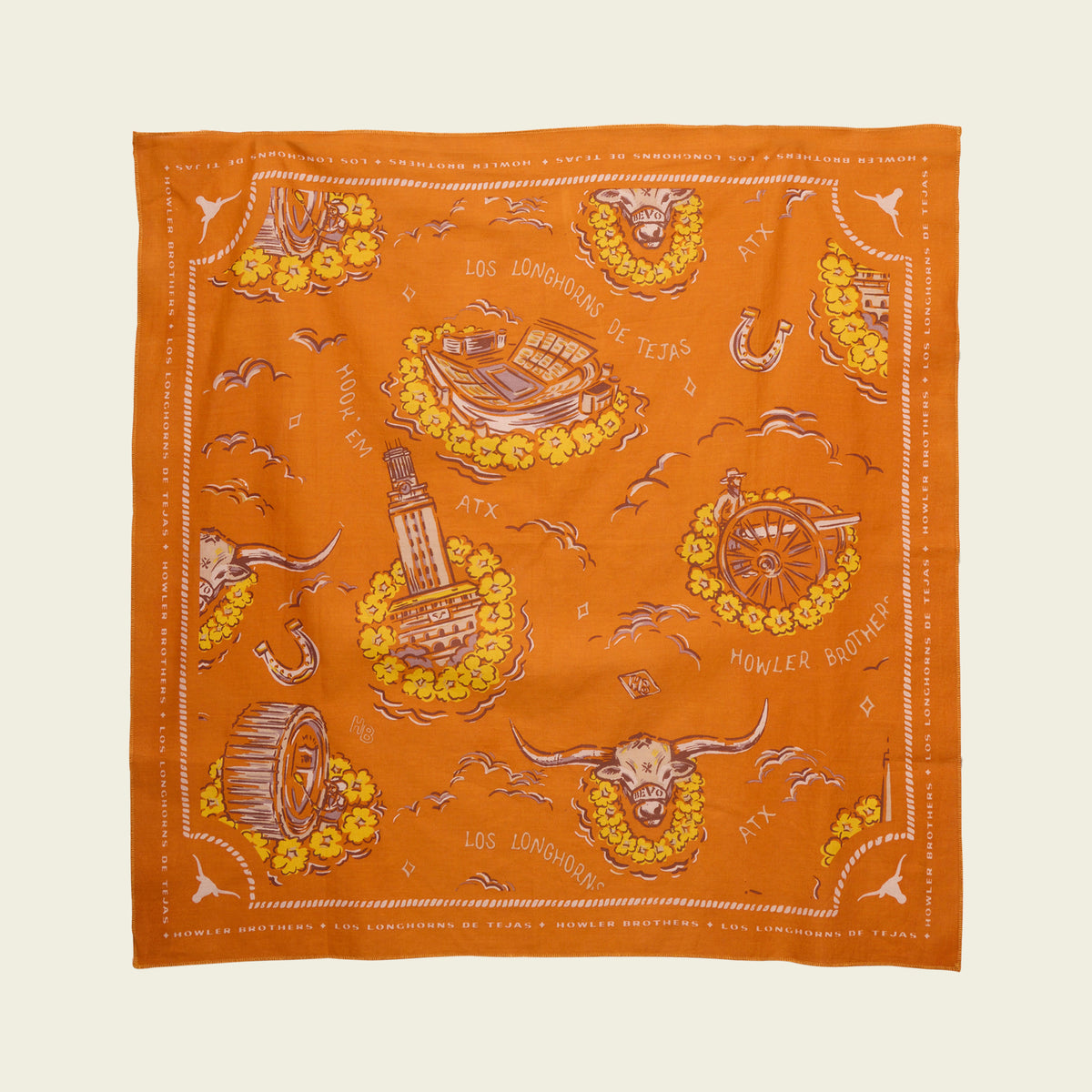 Texas Longhorns Bandana - Forty Acres : Burnt Orange - View 1