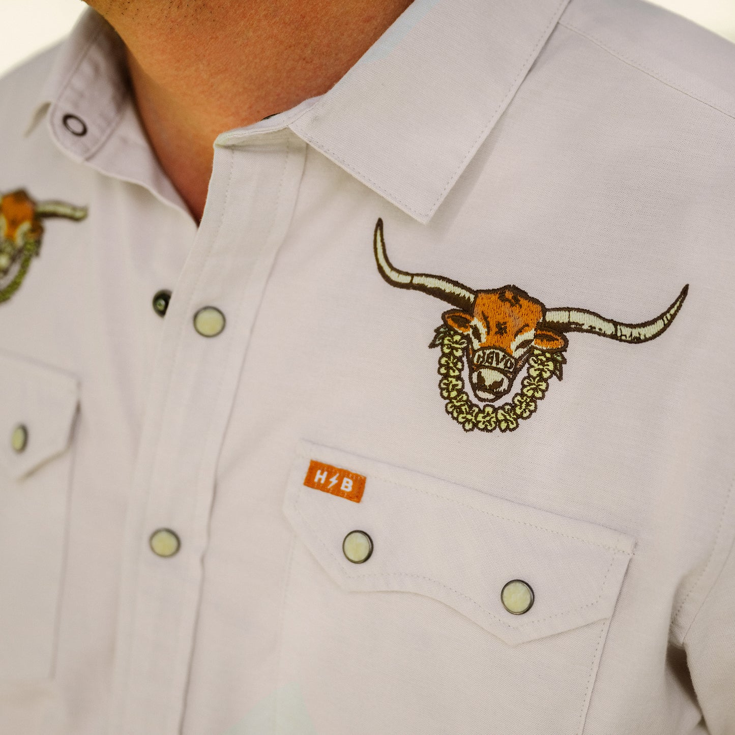Texas Longhorns Crosscut Deluxe Shortsleeve Snapshirt - Bevos : Riverbed Oxford - View 6