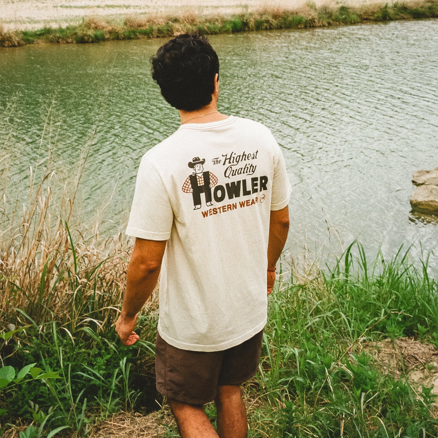 H-Man Western Wear Cotton T-Shirt - Natural