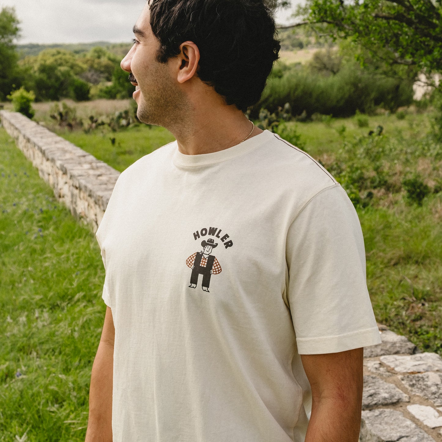 H-Man Western Wear Cotton T-Shirt - Natural