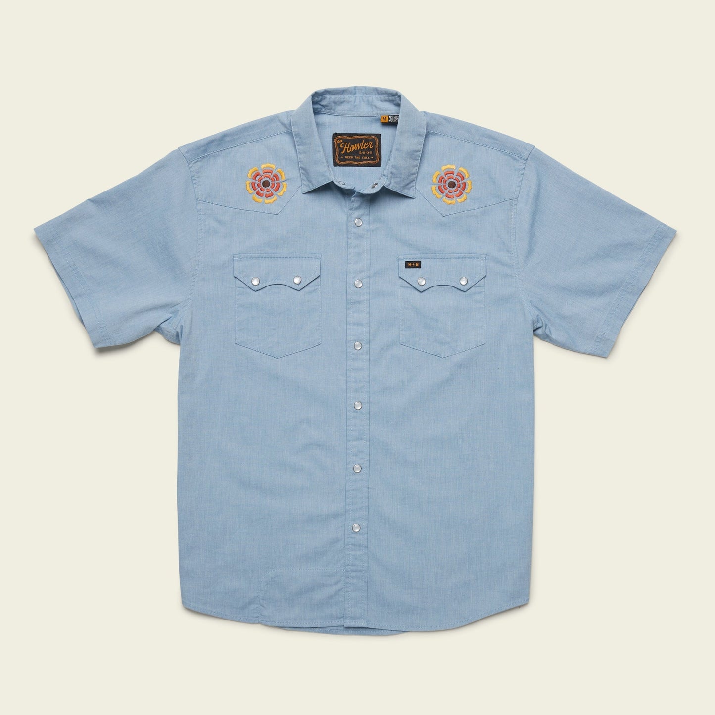 Crosscut Deluxe Shortsleeve Shirt - Beach Blooms : Blue Chambray