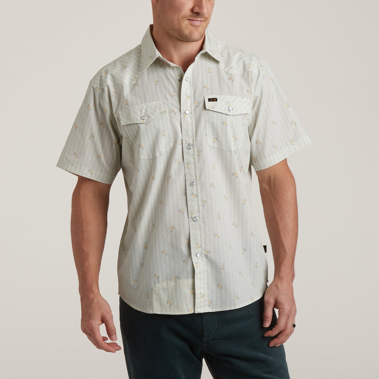 H Bar B Snapshirt - Vintage Grid Floral : Off White