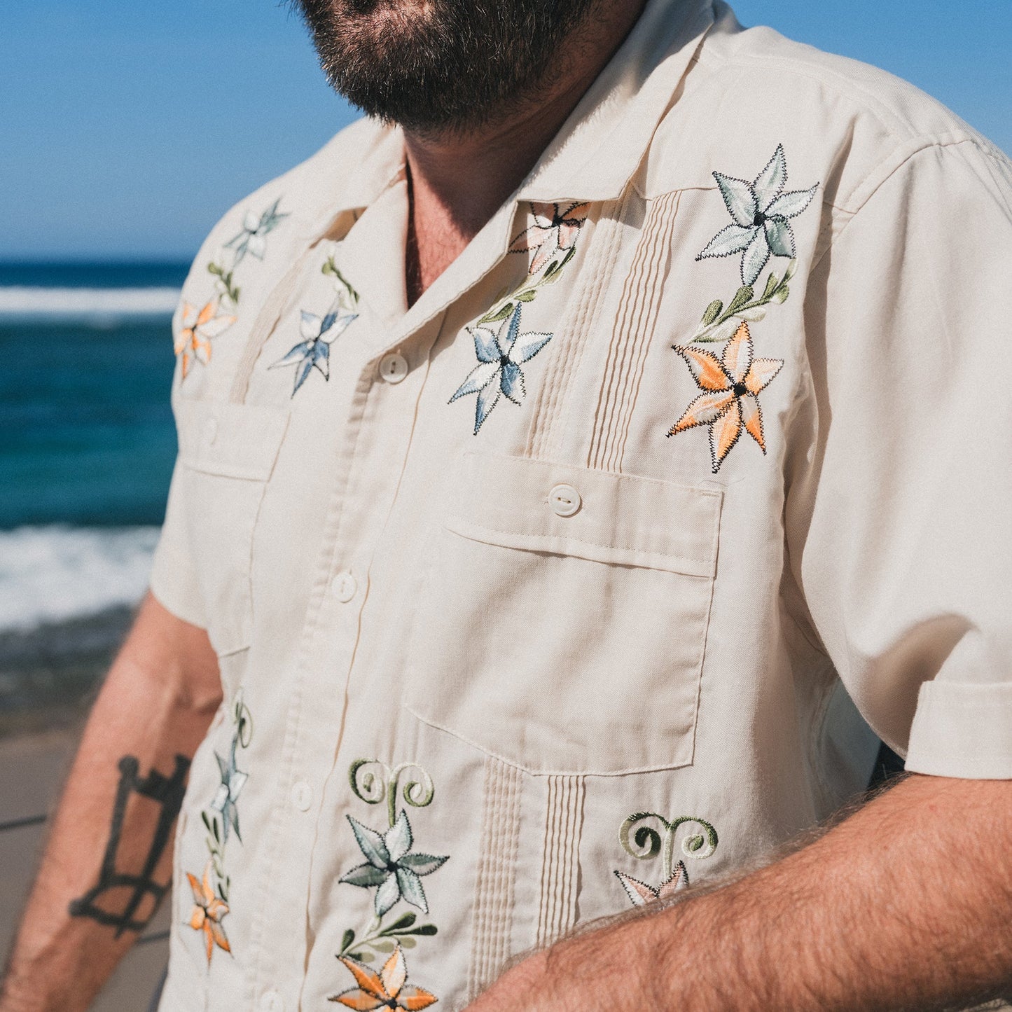 Guayabera Shirt - Fiesta Flowers : Riverbed Oxford