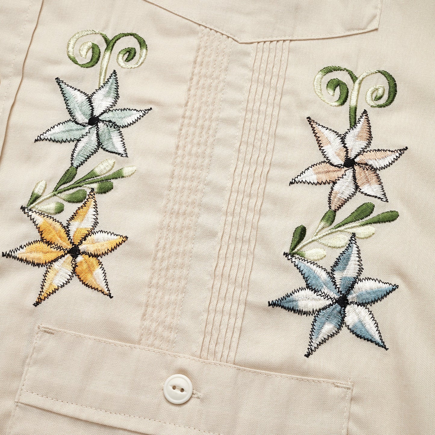 Guayabera Shirt - Fiesta Flowers : Riverbed Oxford