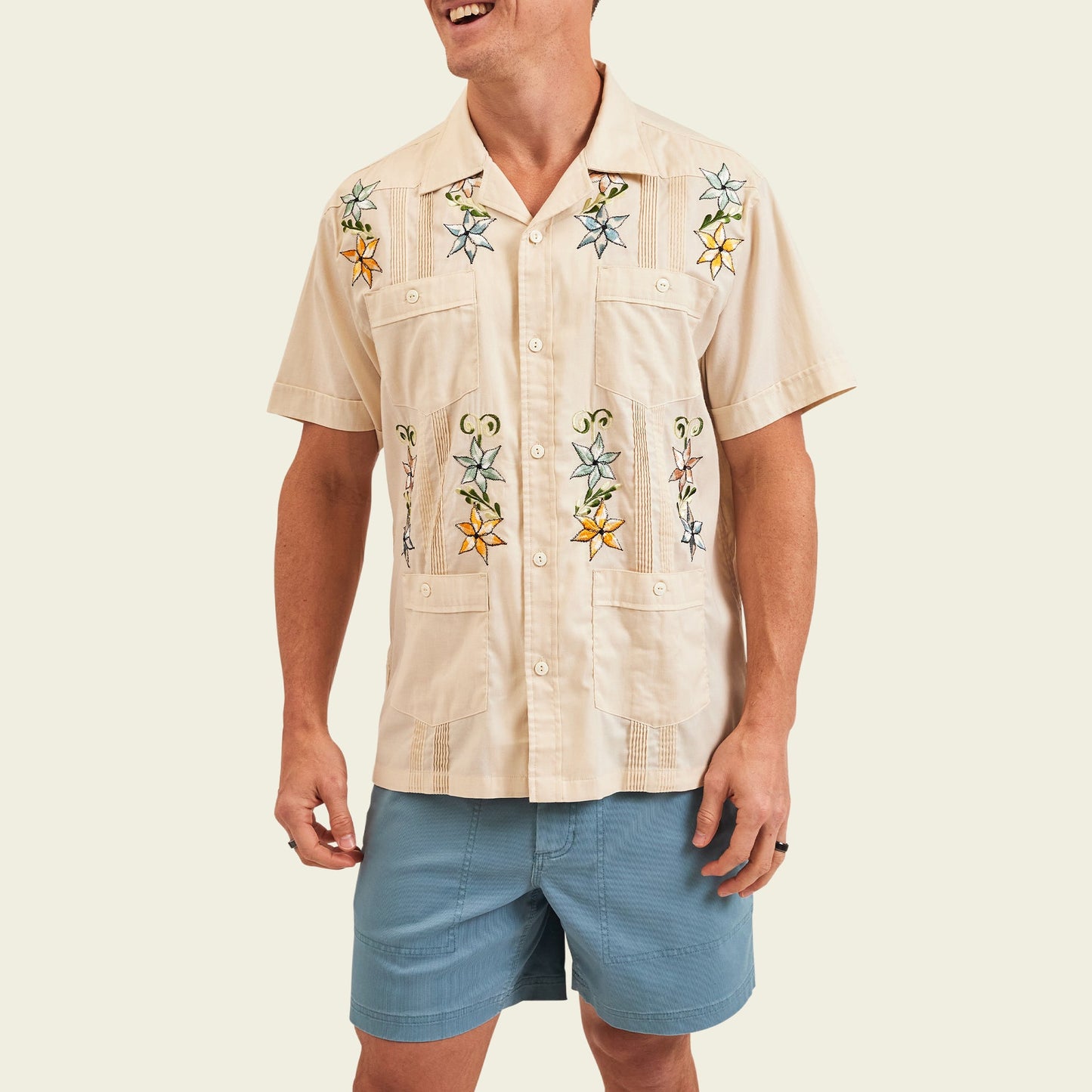 Guayabera Shirt - Fiesta Flowers : Riverbed Oxford