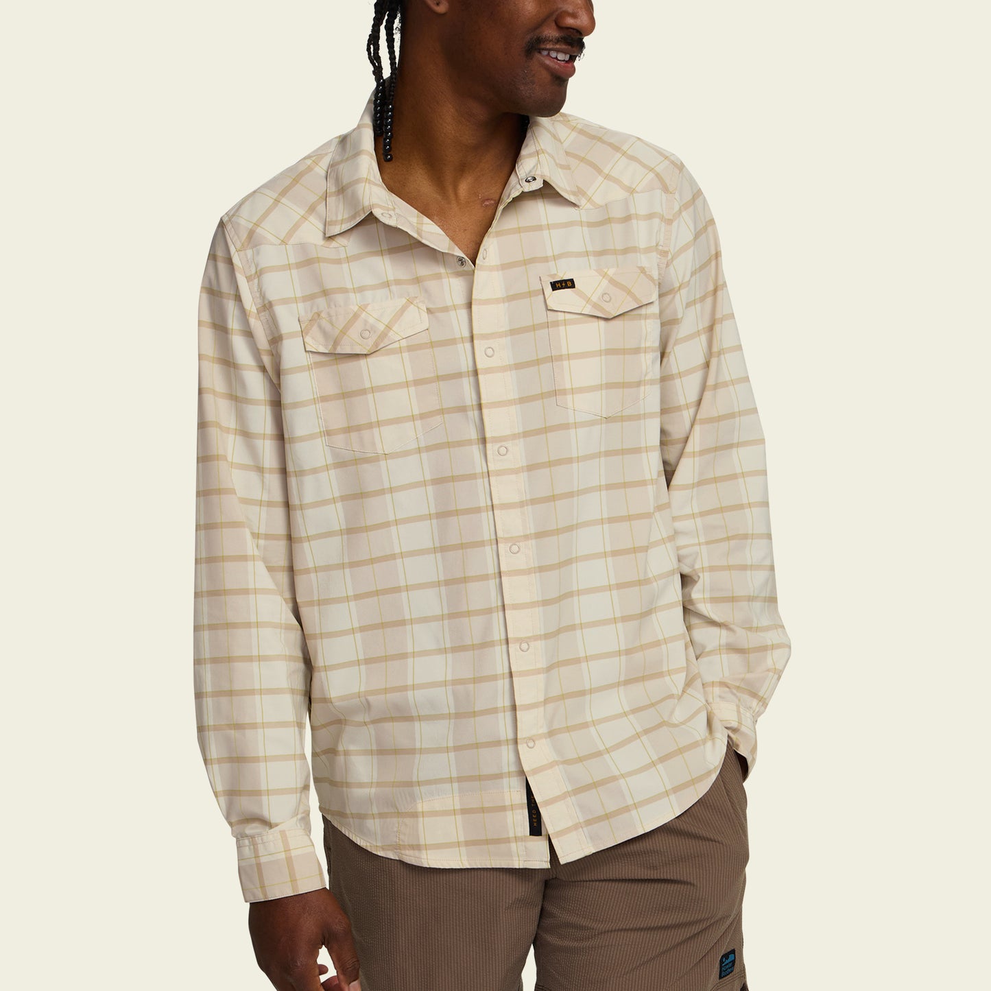 H Bar B Tech Longsleeve - Braden Plaid : Faded Khaki