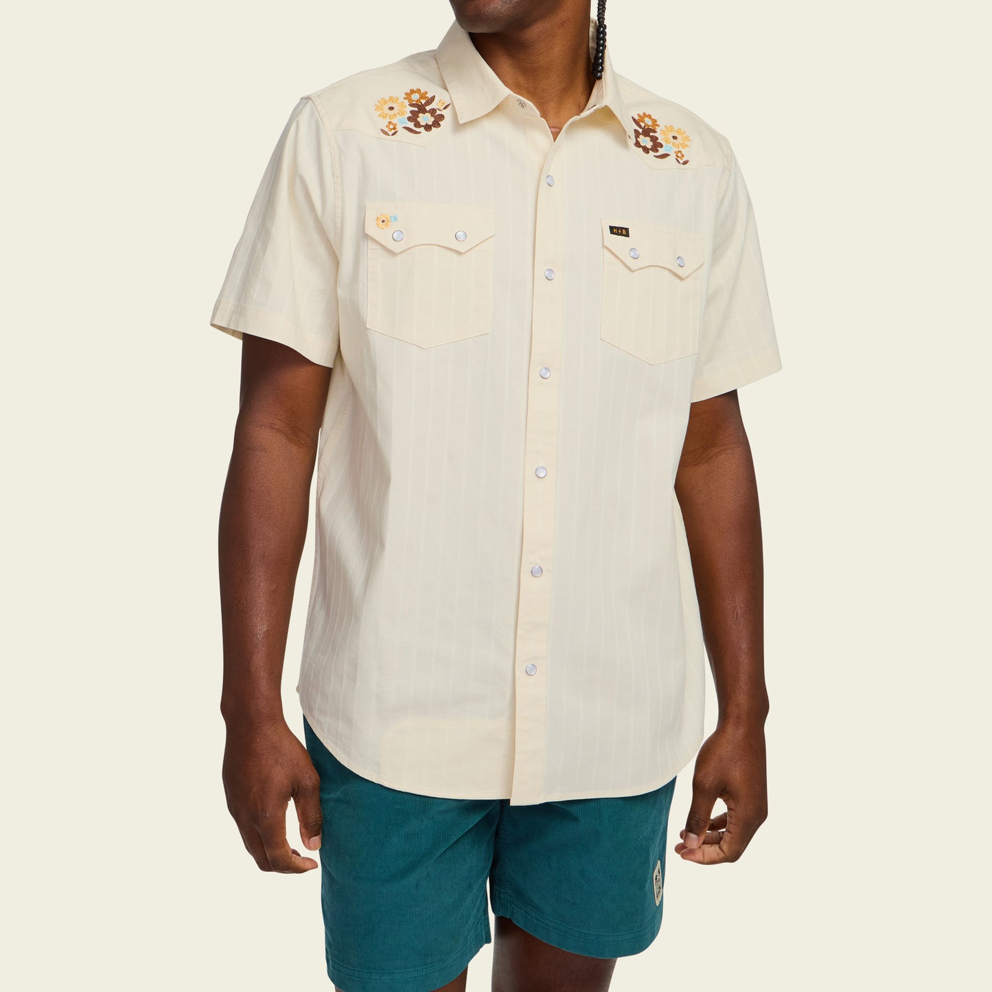 Crosscut Deluxe Shortsleeve Shirt - Flower Power : Off White Dobby