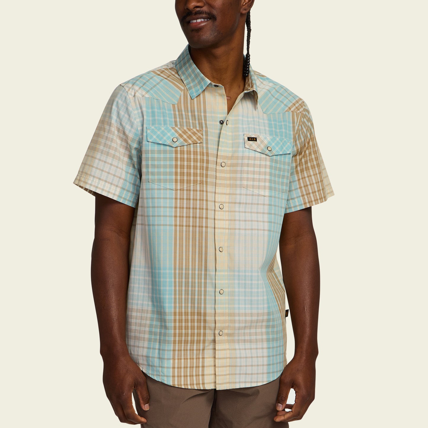 H Bar B Snapshirt - Cottage Plaid : Seafoam