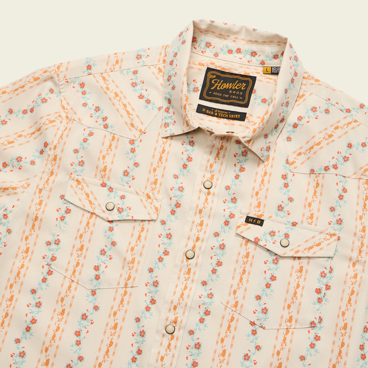 H Bar B Snapshirt - Hibiscus Ribbons : Riverbed Oxford