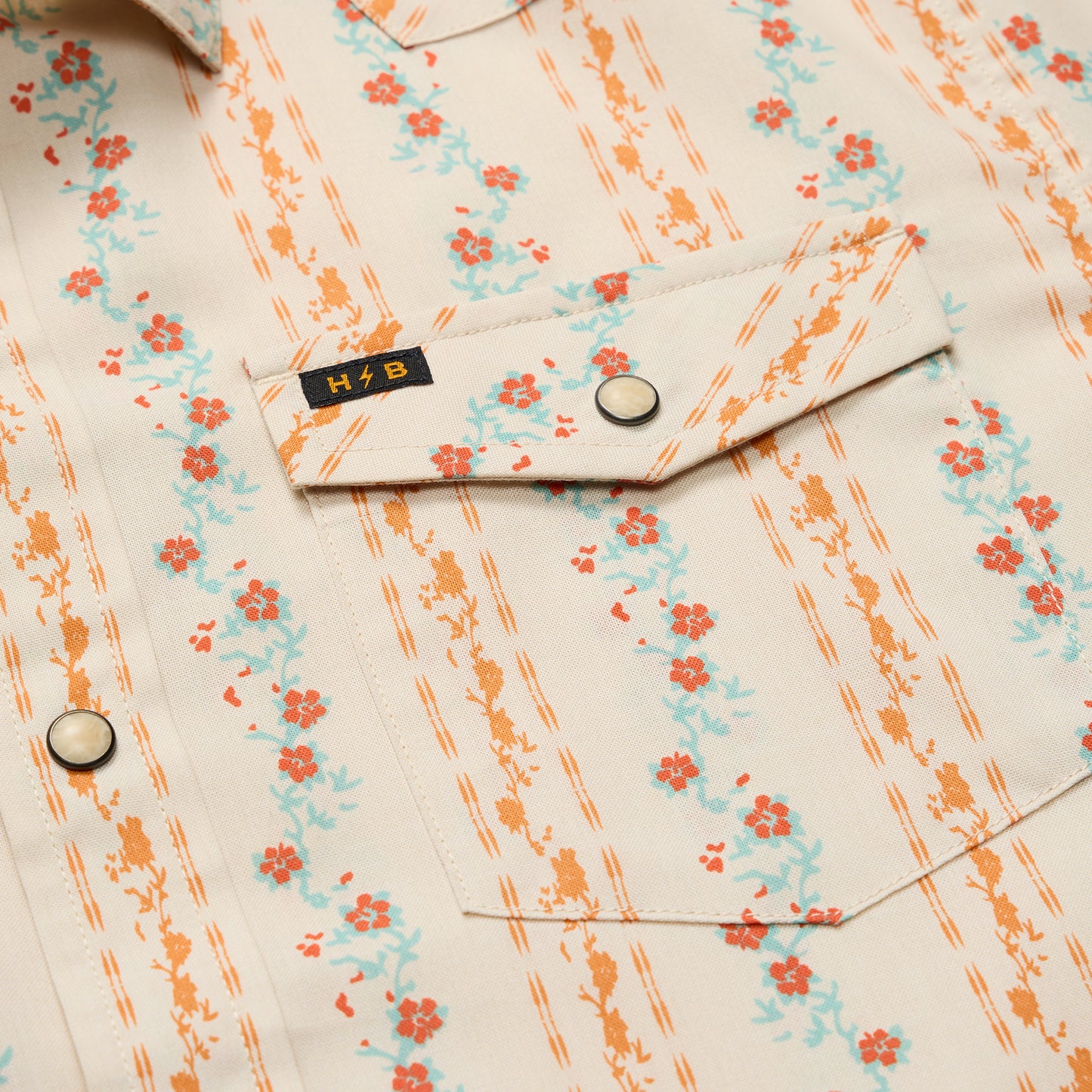 H Bar B Snapshirt - Hibiscus Ribbons : Riverbed Oxford