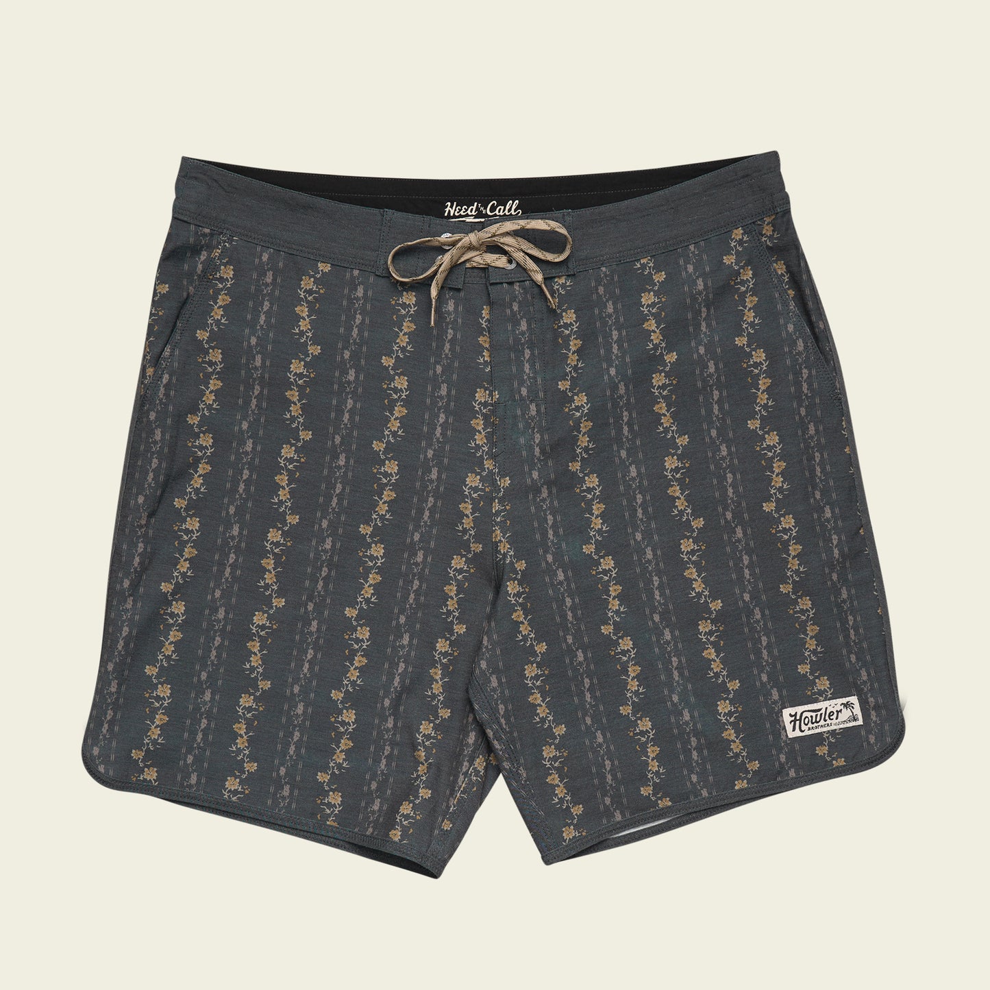 Bruja Boardshorts 18.5" - Hibiscus Ribbons : Antique Black