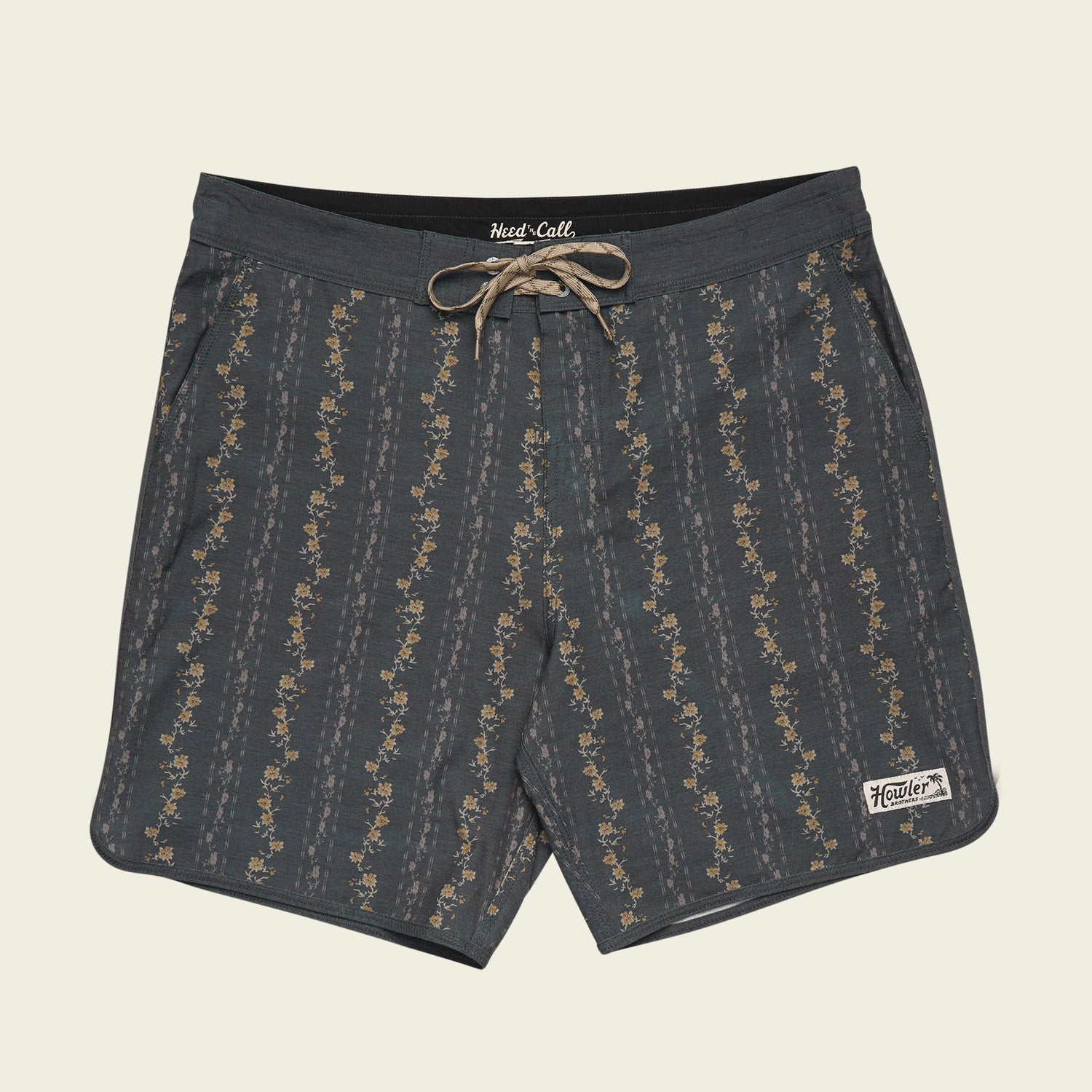 Bruja Boardshorts 18.5" - Hibiscus Ribbons : Antique Black