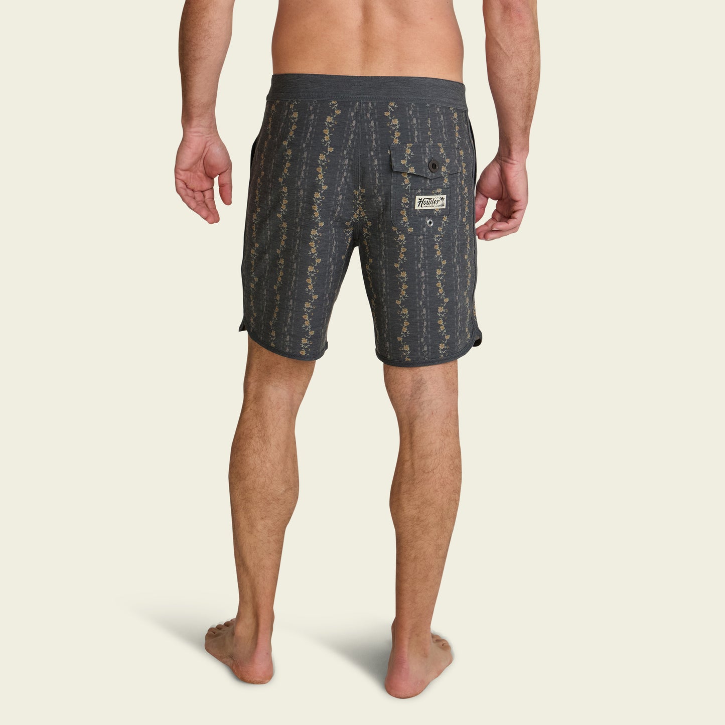 Bruja Boardshorts 18.5" - Hibiscus Ribbons : Antique Black