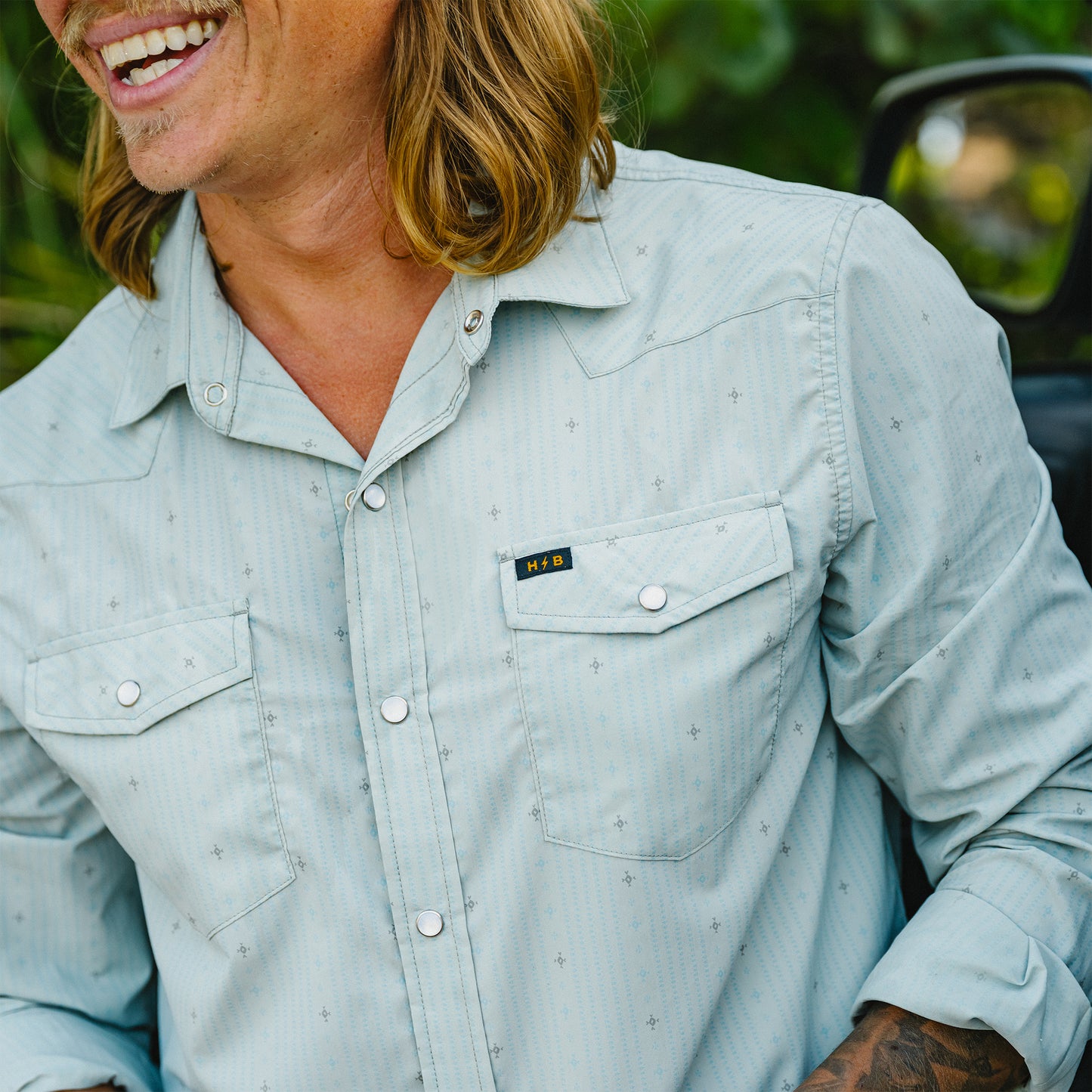 H Bar B Tech Longsleeve - Supernova Stripe : Ash Blue