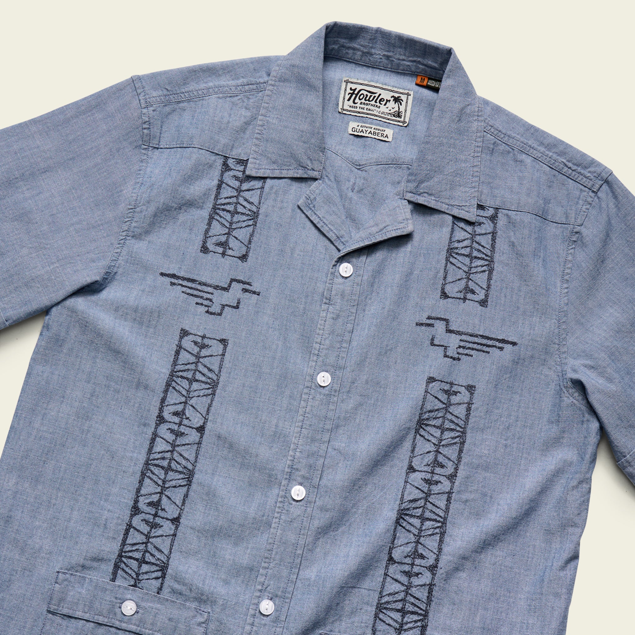 Guayabera Shirt - Pictographs : Washed Indigo Chambray – HOWLER