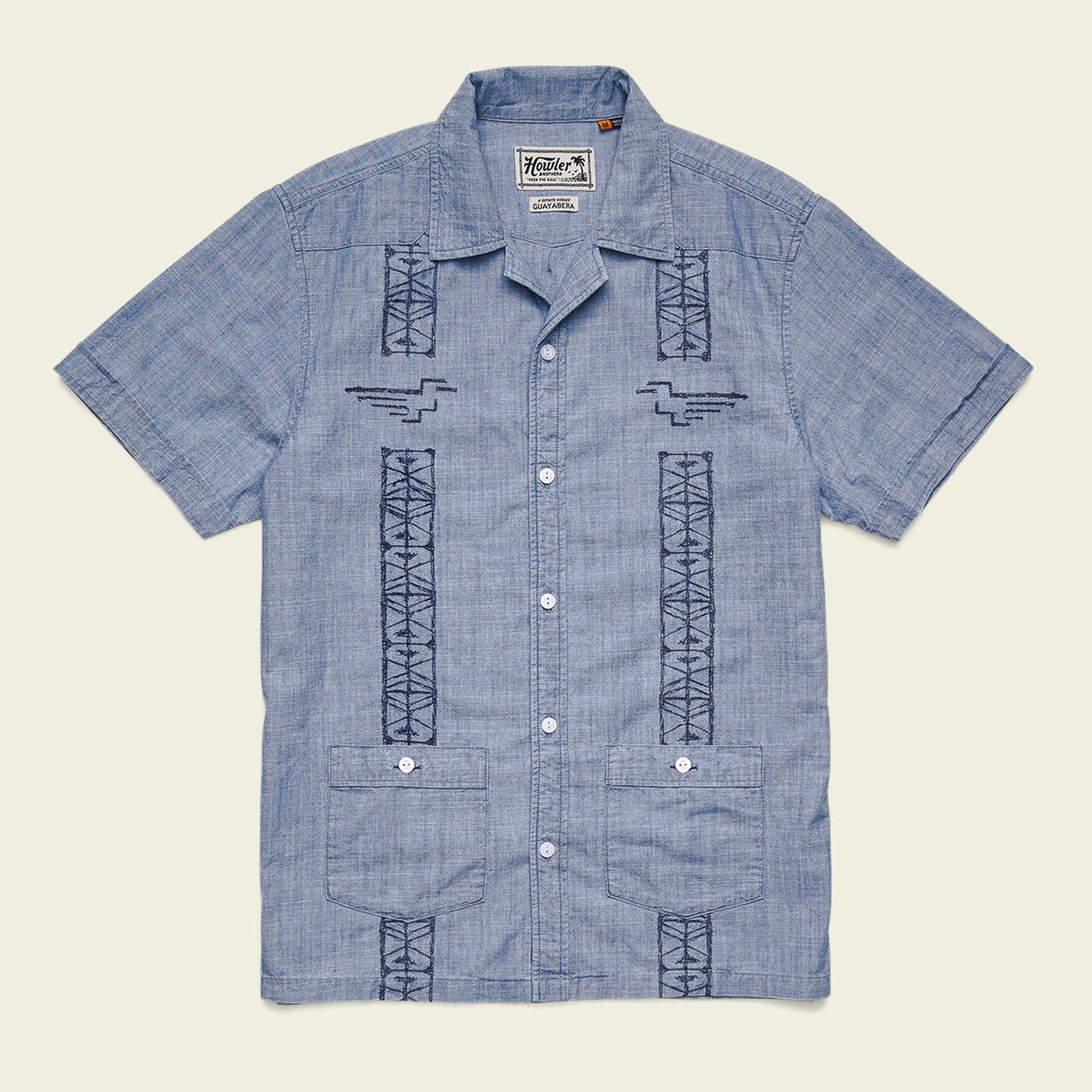 Guayabera Shirt - Pictographs : Washed Indigo Chambray