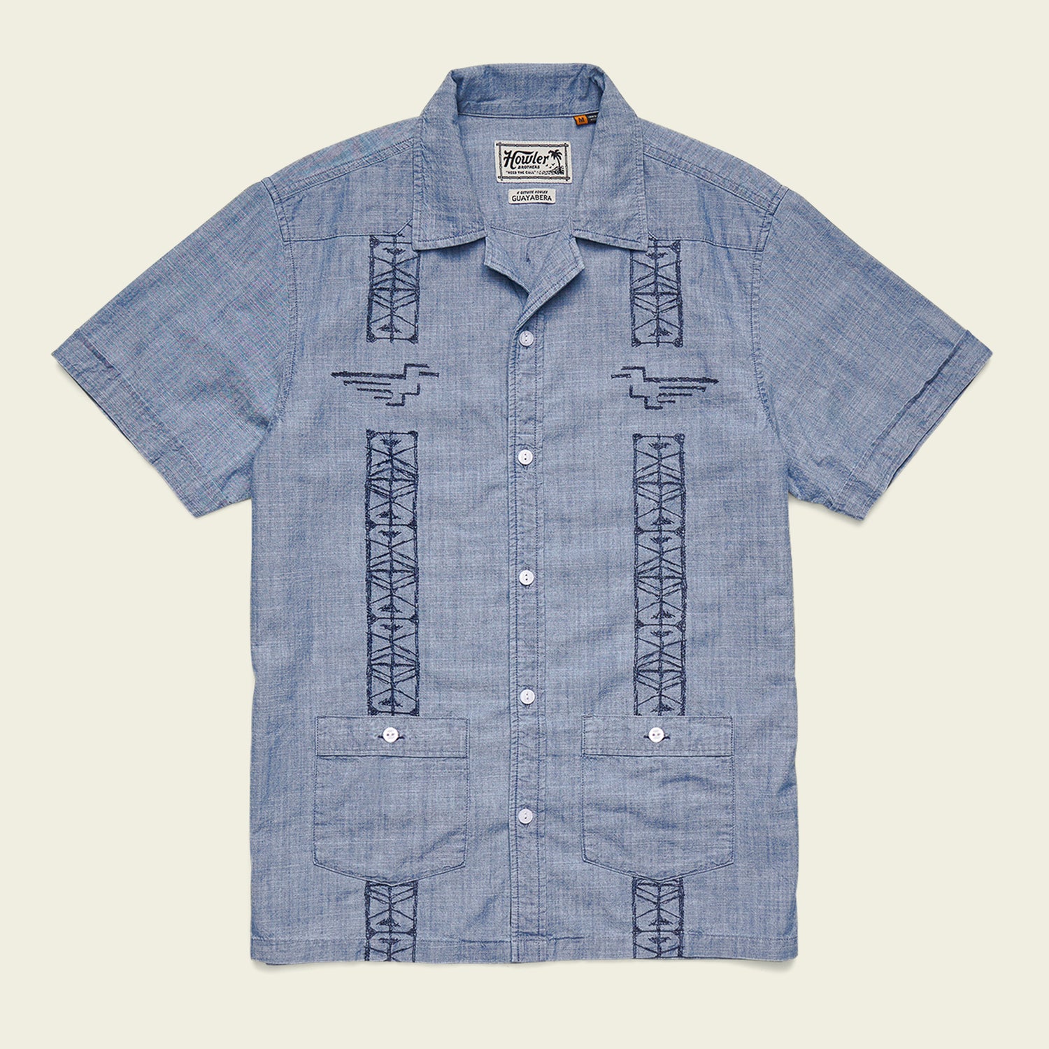 Guayabera Shirt - Pictographs : Washed Indigo Chambray