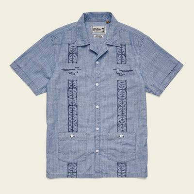 Guayabera Shirt - Pictographs : Washed Indigo Chambray