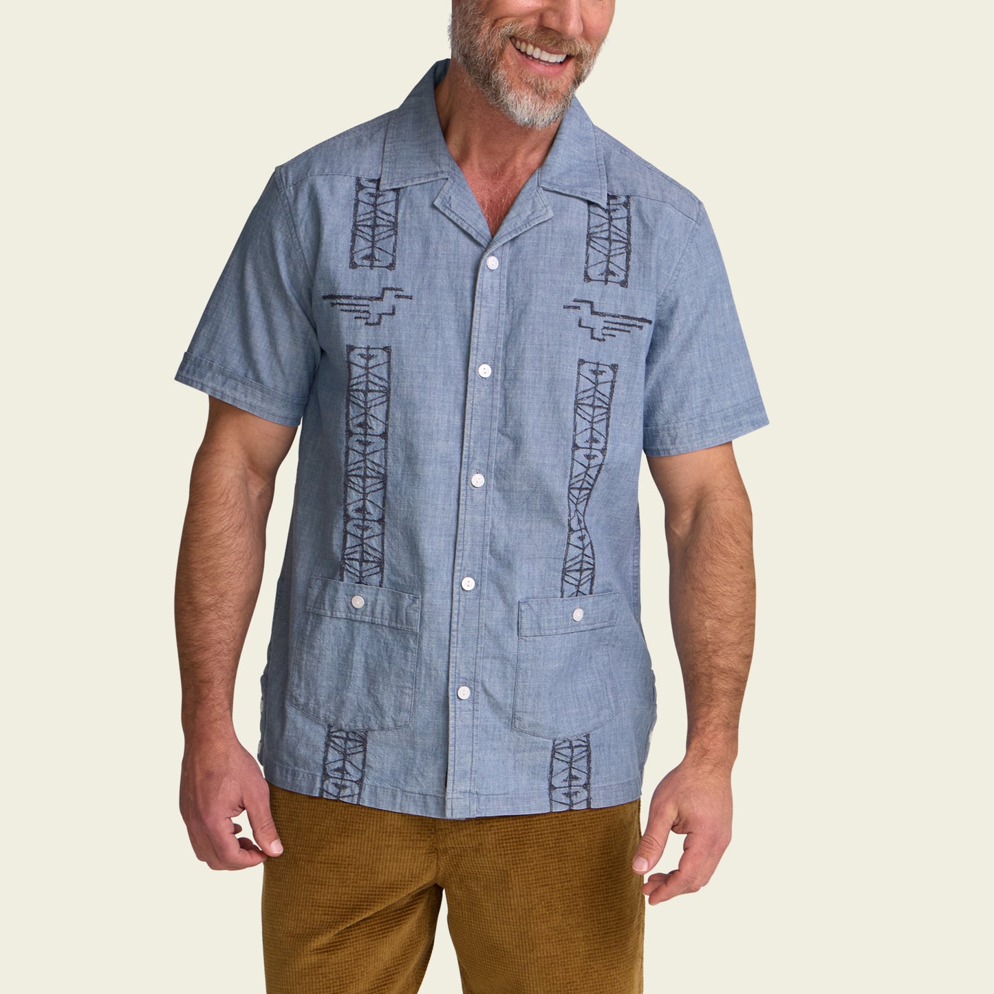 Guayabera Shirt - Pictographs : Washed Indigo Chambray