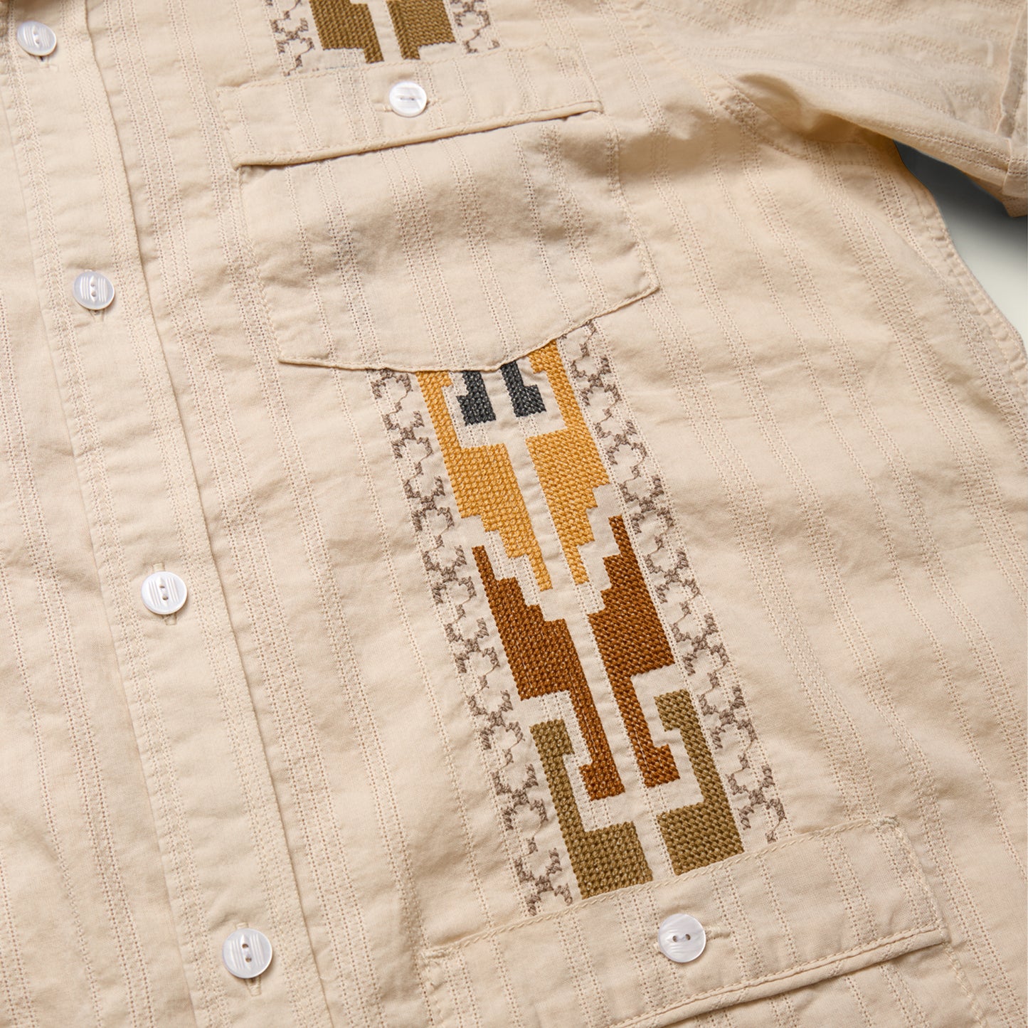 Guayabera Shirt - Temple Tracks : Oatmeal