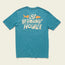 A blue short-sleeve t-shirt featuring classic Howler designs: “Los Hermanos Howler” and an orange fish graphic printed in a bold, playful font on the back. Made with a soft cotton-poly blend for all-day comfort.